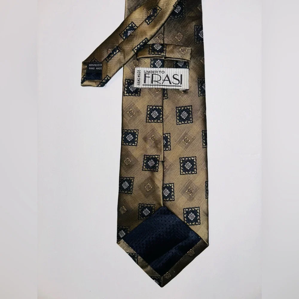 Vintage Umberto Frasi Dark‎ Gold Black Detailed Necktie 59”X4
